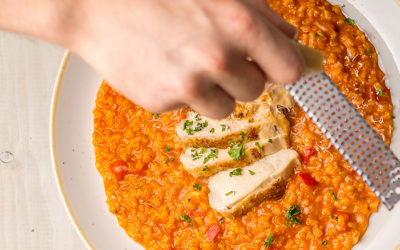 Paprikás risotto ropogós csirkemell filével